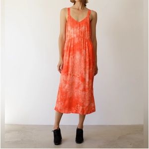 Raquel Allegra Red Tie Dye Ripple Satin Slip Dress Size Medium Hand Made
